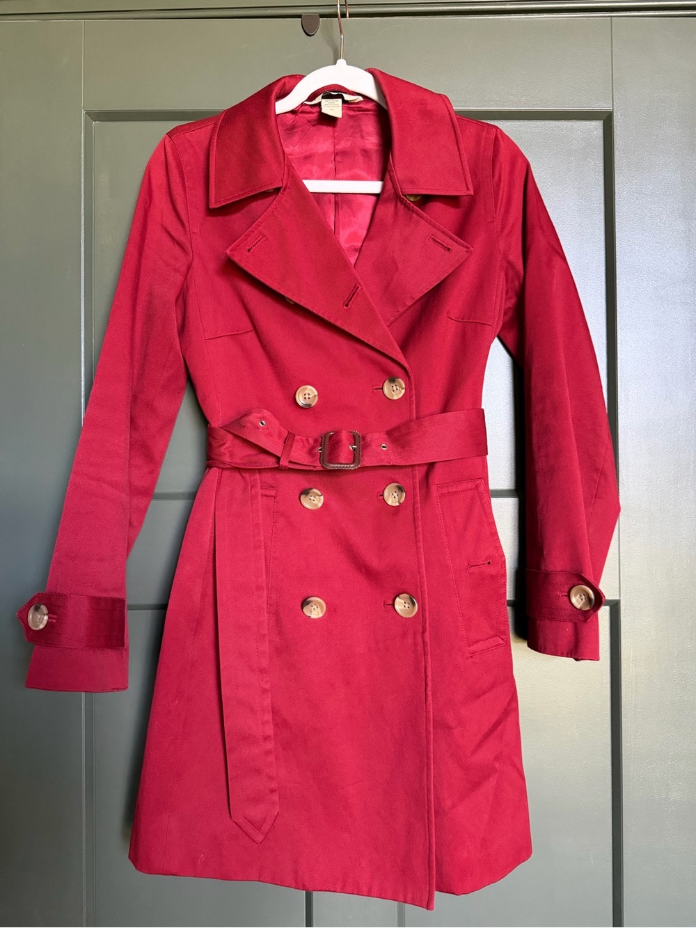 Banana Republic Red Double-Breasted Trench Coat with Belt